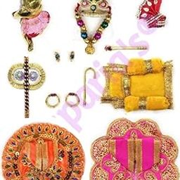 Suparia's® Laddu Gopal Ji Shringar Combo Saver Set of Mukut, Mala, Bansuri, Pagdi, Fan, Gadde/Singhasan, Nappy and 2 Dresses for Ladoo Gopal (Size: 0 no.)-image-7