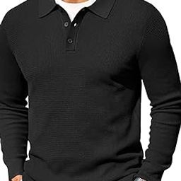 Men's Waffle Knit Polo Long Sleeve Sweaters Collared Polo Sweater-image-67