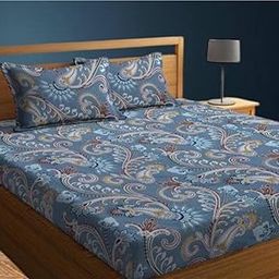 NEW TOWN Cotton Feel Glace Cotton Elastic Fitted Printed King Size Double Bed Bedsheet with 2 Pillow Covers and Fits Upto 8 inches Mattress, Size- 72"x78" Safari 2794-10