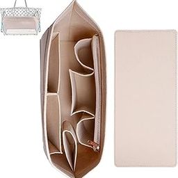 U-HOOME Purse Organizer Insert for Handbags & Base Shaper,Felt Bag organizer with zipper, Handbag Organizer Compatible with NeverfulL Speedy and More,Handbag Shaper with 10 Pockets (Beige)-image-11