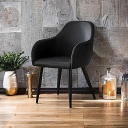 Finch Fox® Boom Faux Leather Armchair with Armrest & Backrest Upholstered Seat Living Room Dining Chair with Black Metal Legs in Black Color-image-50