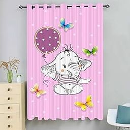 Newturn Textiles Windows Curtains for Kids 5ft Pack of 1|| Elephant Print|| Room Darkening|| Pink-picture-28