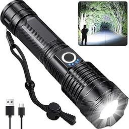 BERCOL Flashlights High Lumens Rechargeable, 990,000 Lumens Super Bright Led Flashlight with 5 Modes, IPX6 Waterproof Powerful Flash Light Multifunctional Flashlights for Home Emerge∩cies Camping-34