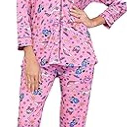 Women's Poly Cotton Printed Shirt Collar Full Sleeve Night Suit Set|Co-Ord Set|Top&Bottom Set-18