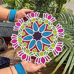 CHITRASHILA® MDF Readymade Rangoli Mat (12 inches) for Pooja Ghar, Festival Decoration | Reusable & Ready to Use Rangoli for Diwali, Navratri, Ganesh Poojan & Home Decor (Ashtakamal-D02)-picture-28