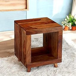 Berlin Sheesham Wood Contemporary Rectangle Bedside Table/End Table/Tea Table/Sofa Table/Corner Table/Small Table/Side Rack in Natural Teak Finish for Living Room | Bedroom | Hallway-21
