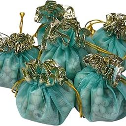 Medium Potli Pack of 10, 20, 50 Pack Organza Double Layer Drawstring Potli Bags for Return Gift | Gift Hamper | Gifting Potli | - 12X12 CM (When Closed)-11