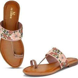 Women's One Toe Ethnic Slip-On Flat SlippersComfortable, Embellished & Traditional Footwear For Women & Girls-15