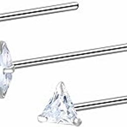92.5-925 Sterling Silver Chandi Combo Of Mixed Desings Nose Pin Stud Set for Women and Girls (NR0247) Pack Of 3 Pcs-17