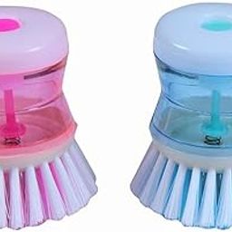 LAGET® Dish/Washbasin Plastic Cleaning Brush with Liquid Soap Dispenser Holder Kitchen Brush for Dishes,Sink Scrubbing Multicolour- 2 Pieces-27