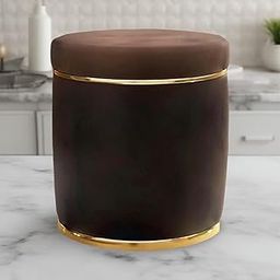 AMAN ARTICLE Luxurious Velvet Ottoman Stool Round Pouffe with Gold Metal Base Modern Vanity Footrest for Bedroom, Living Room, or Dressing Area (Dark Brown)-image-64