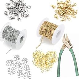 CRAFTS HAVELI Combo of Silver & Gold Sitara Link Necklace Metal Chain for Jewelry Making, 10meter Each, +Side Cutter Plier, +20 Lobster Clasps & +Free Jump Rings-picture-24