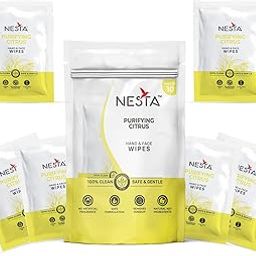 Nesta Essential Face Wipes Individually Wrapped Sachet| Free from Alcohol, Paraben, Silicon | Deep Cleansing Facial Wet Wipes (Citrus Set of 6)-image-25