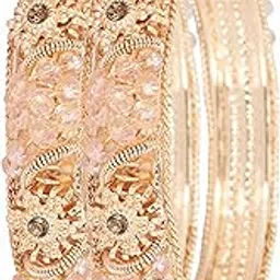 zulka Non-Precious Metal With Base Metal And Zircon Gemstone Or Colourful Beads Studded On Flower Glossy Finished Kada Set For women and Girls-picture-5