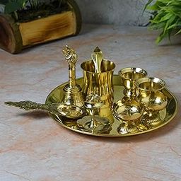Neetu Arts 8-Inch Plain Brass Pooja Thali Set with Diyas, Kumkum Bowls, Agarbatti Stand & Accessories-19