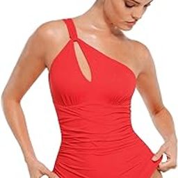 Shop Women's One Shoulder One Piece Swimsuit – Ruched Tummy Control Swimwear with Chest Support, Slimming Monokini for Beach, Pool & Vacation Wear-image-75