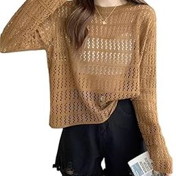 CRAMPLE® Female Spring and Autumn Design Feeling Small and Unique Knitwear Thin Sun Protection Cover Top Hollow Short Top-image-61