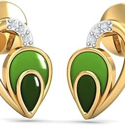 14KT Yellow Gold Diamond Heart Enamel Stud Earrings for Women-image-4