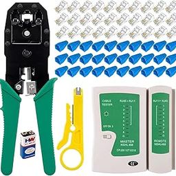 Civon Networking Working Tools Rj45 Rj11 Crimping Tool Network Lan Cable Tester, 9v Battery and Rj45 Plug 30 Pc Rj45 Connectors and 30pc Boot Network Ethernet Tools-17