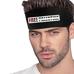 Free Palestine Headband, Black Polyster Elastic Sweatband with Printed Design-34