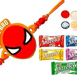 1 Smart Bro Spiderman Rakhi for Kids, 5 Parle Mazelo Fruit Candy Sweet, Tikka Pack for Bhai Bhaiya Brother Gift-image-22