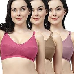 Brown::Purple::Orange Wireless Non Padded Full Coverage Bra - Pack of 3-image-2