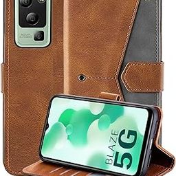Auto Focus Faux Leather Back Case Flip Cover for Lava Blaze 5G with ID Card Slot | Foldable Stand | 2 ID Card Slot | 1 Cash Slot - Executive Brown, 20504-27