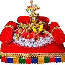 Super Small Soft Kanha Ji Asan Set with Handcrafted Gaddi, Complete Set Kanha Ji Bedding Set Usable for 0-5 No Size Laddu Gopal ji Bed Singhasan-image-37