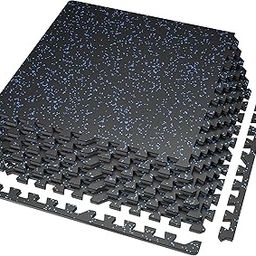 SUPERJARE 0.56'' Thick 6 Pcs 24 Sq Ft Rubber Top Exercise Equipment Mats, High Density EVA Foam Mats with Rubber Top, Interlocking Gym Flooring for Home Gym, Workout Mat, 24 in x 24 in, Black/Blue-16