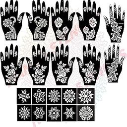Ivana's Mehndi Tattoo Stencil Mehndi Design for Hands Set of 20 pc Combo Pack,10 Pcs Hand Design 10 pcs Round Stencils for Women, Girls and Kids, Easy to Use in Just 4 Simple Steps- CPT-2028-20