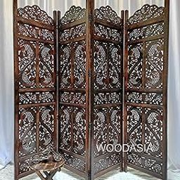 CUSTOM&WOOD Handcrafted 4 Panel Wooden Room Partition | Wooden Divider for Living Room | Wooden Room Separator for Home (6 Feet, Brown)-image-59