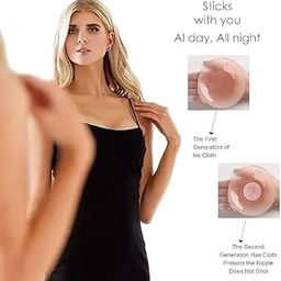 Silicone Nipple Covers for Women (1 Pair) Reusable Adhesive Pasties Waterproof Breast Petals for Backless Outfits Beige-image-4
