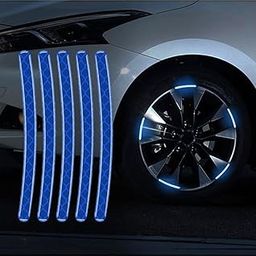 Blue Wheel Retro Car & Bike 20 Pcs Reflective Wheel Rim Stripe Stickers, Night Safety Warning Car Stickers, Wheel Safety Decorative Car Decals Universal for Car Motorcycle Bicycle-image-19