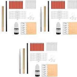 MAYCREATE® Microblading Eyebrow Pen Needle Kit with Finger Gloves Black Tattoo Ink for Practicing Practise Skin Tool for New Beginners 3PCS-52