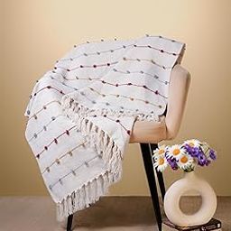 SAJAVAT HOME Hand-Knitted Pure Cotton 3 Seater Sofa Throw | Beige Multi Throw for Living Room, Bedroom, Sofa & Chair | 80x52 Inches / 204x132 Cm | Pack of 1-20