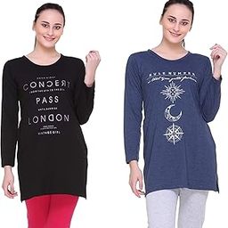 Women's Full Sleeves Side Slits Side Pocket Sleepshirts Combo-image-37