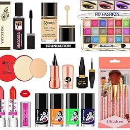 HD FASHION Women's Girl's Makeup Kit Combo - Mascara, Foundations, Eyeshadows, Kajal, Eyeliner, Brushes, Lipstick, Nail Paint Set - Professional Quality - Lightweight and Travel-Friendly - C2LMKT01-16