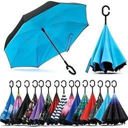 Inverted Windproof Umbrella for Men & Women with C-Shaped Handle; Double Layer Folding Design; Hands-Free Reverse Umbrella for Rain & Sun; Stylish, Durable & Compact (Multicolor)-3