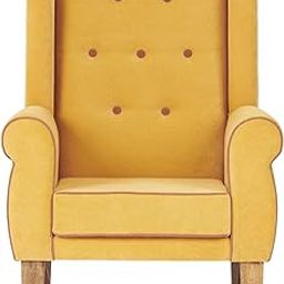 Chumbak Begum Wing Chair Velvet - Mustard (1 Seater Wing Chair, Sheesham Wood, Mustard)-image-3