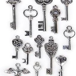 13 Pieces/Set Vintage Mixed Assorted Key shape Charms Pendants Beads Jewelry Findings DIY Crafts for Necklace Bag Keychain Findings-25