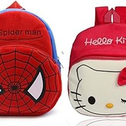 Kids School Bag Soft Plush Backpack Cartoon Bags Combo Mini Travel Bag for for Girls Boys Toddler Baby (Spiderman & New Red Kitty)-image-27