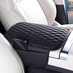 Qimei Car Armrest Cover Center Console Cushion Lid Handrail Box Pad Soft PU Leather + Bling Crown Decoration Cushion (A - Black)-image-53