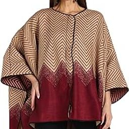 Woollen Tweed Herringbone Marroon Beige ethnic cape/PONCHO FOR WOMENS-image-34
