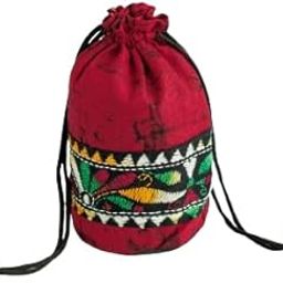 Cotton Batik Kantha Stitch Work Potli Batua Bag Red-image-76