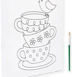 BADORN Pre -Printed Canvas with Colours Tea Cups Painting Kit 8 X10inch|DIY KIT Ready to Decor|-27