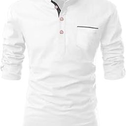 Full Sleeve Chinese/Collar Pure Cotton Casual, Festival Stylish Latest Short Length Slim fit Shirt Style Kurta with Pocket for Men and Boys.-image-32