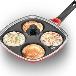 Hawkins 30 cm Die-Cast Multi Snack Pan with Glass Lid, Nonstick Mini Uttapam Tawa, Pancake Pan, Red (DCMS30G)-19