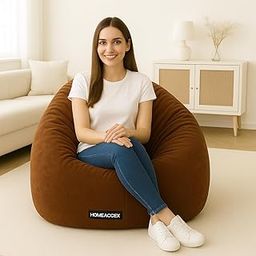 Homeaccex Velvet Bean Bag with Filled Beans 4XL Bean Bag Chair | Capacity Upto 120 Kg Weight | XXXXL Filled Bean Bag Sofa, Brown-image-2