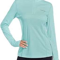 Womens UPF 50+ Sun Protection Tops Long Sleeve Half-Zip Thumb Hole Outdoor Performance Workout Shirt-image-6