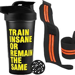 FIT FOCUS Train Insan Gym Shaker for Protein Shake Leak-proof Shaker Bottles for Protein With Wrist support band, Protein Shaker Bottle for Gym with wrist supporter band for Men and Women. (Yellow)-image-94